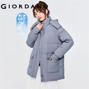 Giordano Women's Mid Long Down Jacket with Detachable Hood