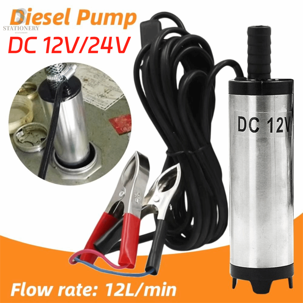 STATIONERY Cổng 38mm Bơm chuyển nhiên liệu điện Chống ăn mòn 12V/24V DC Bơm tiếp nhiên liệu Chất lượng cao với màn hình lọc Bơm chuyển dầu nước Nạp nhiên liệu cho ô tô