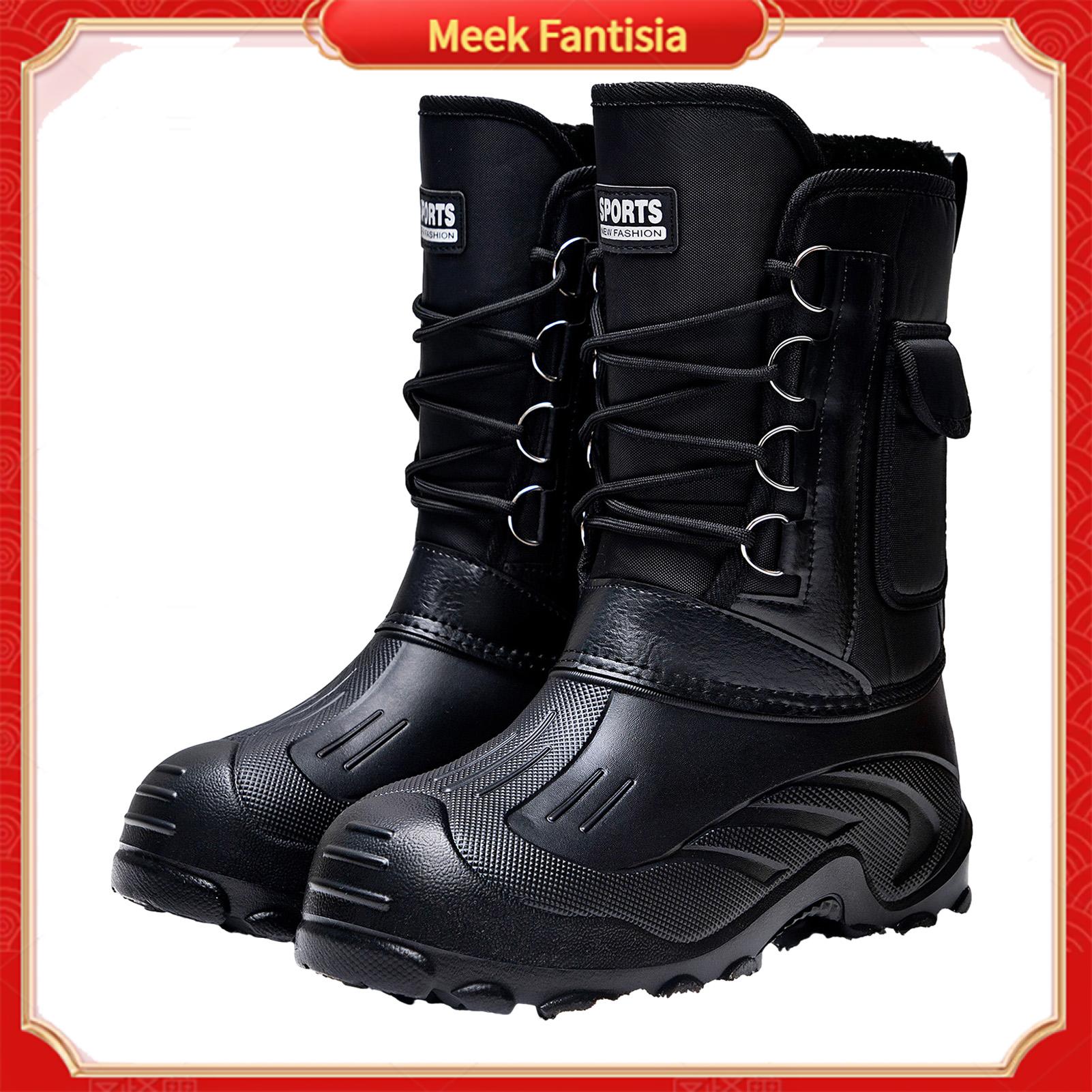 Meek Fantisia bốt chống thấm nước Ấm Thời Tiết Lạnh Khởi Động Người Đàn Ông Của Không Thấm Nước Mùa Đông Bốt đi tuyết Lót Lông giả Ren-up Không-Trượt Bốt đi bộ đường dài Ấm Áp Cho Tuyết Mưa Bùn Trượt Tuyết-ngoài trời bền Giày Dép Cho Thời Tiết Lạnh