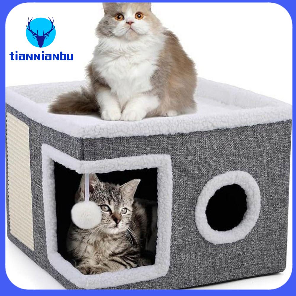 TIANNIANBU Không gian rộng lớn Nhà mèo có thể gập lại Đệm có thể tháo rời Đáy chống trượt Đường hầm đồ chơi cho mèo Nghỉ ngơi thoải mái Quả bóng treo bằng vải mềm Giường hình khối cho mèo trong nhà Sử dụng trong nhà
