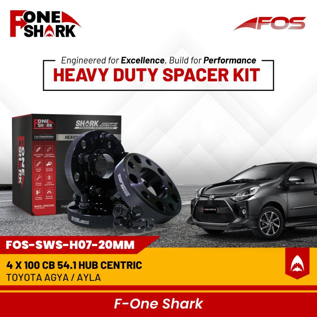 F-One Shark FOS Heavy Duty Wheel Spacer Adaptor Roda Velg Toyota Agya / Ayla Alumunium Alloy T6061 PCD 4 x 100 x 54.1 Hub Centric F One SHARK Premium [ FOS ] Harga 1,200,000 rupiah*Gratis Ongkir