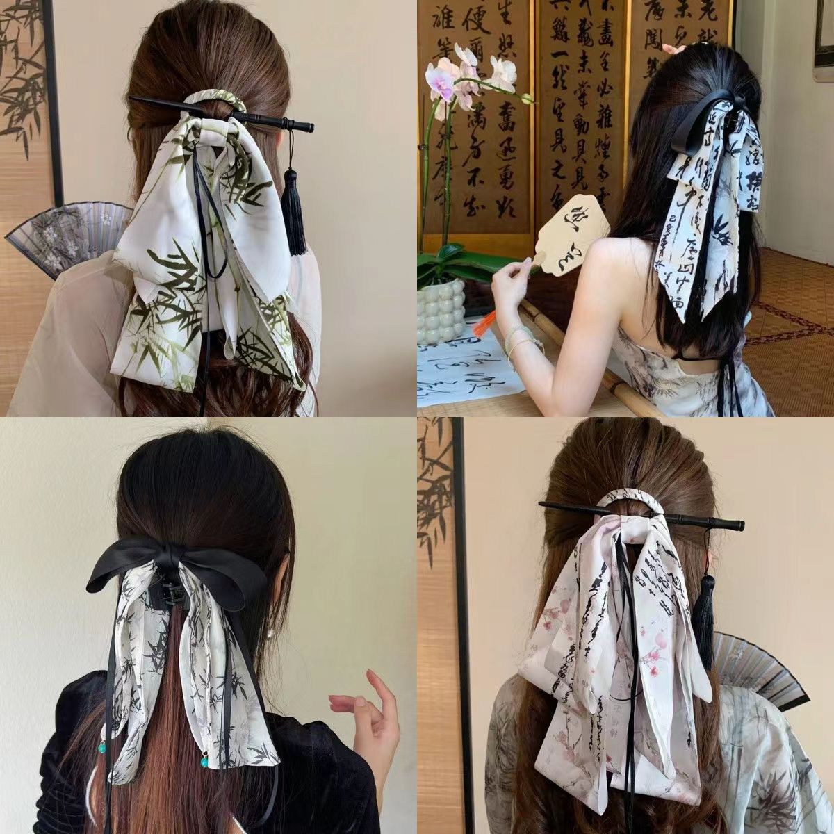 Trâm Cài Tóc Thủy Mặc Phối Nơ Kết Hợp Set Hán Phục Phong Cách Cổ Trang Tiên Hiệp