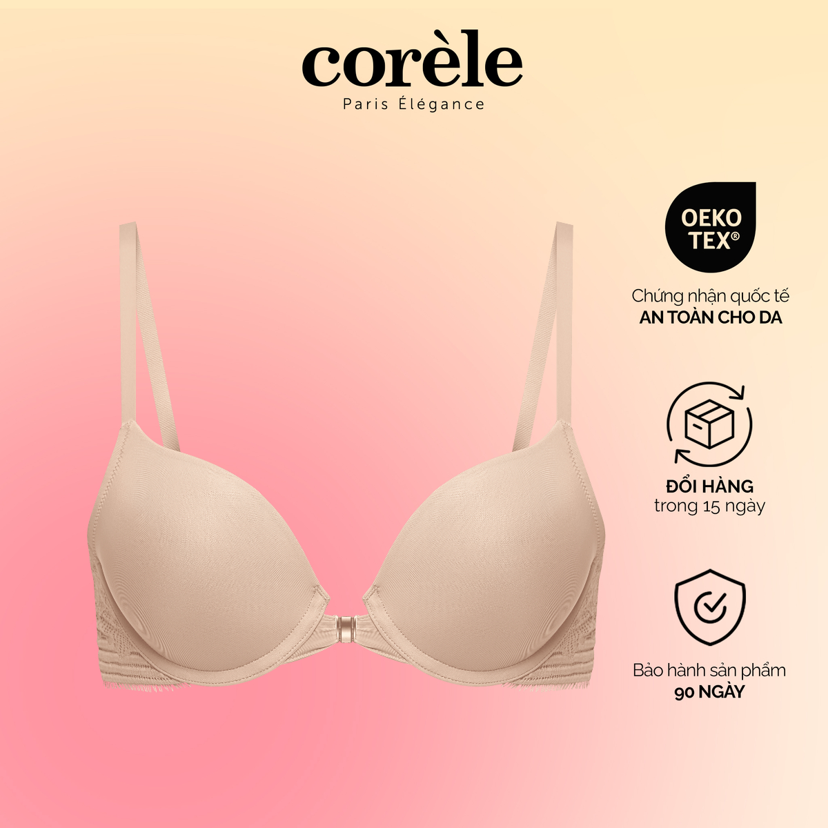 Áo ngực nữ Corèle cài trước gom V1, mút nâng vừa êm ái, có gọng chuẩn an toàn quốc tế OEKO-TEX từ Corèle Pháp - 31166A