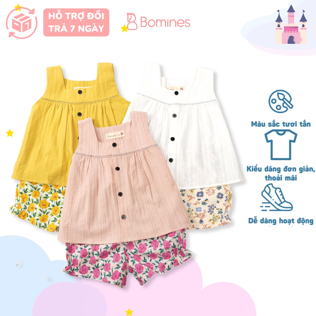 Đồ bộ bé gái BOMINES, chất đũi sát nách mặc mùa hè thoáng mát cho bé 9- 23kg DBSBGDUIZICZAC