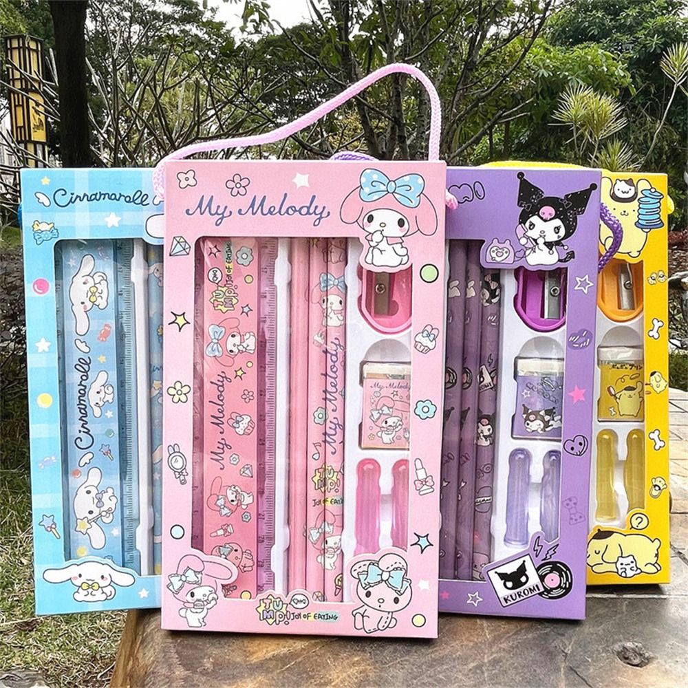 INCUBAT Cinnamoroll Bộ Văn phòng phẩm kuromi My Melody Bút chì sắc nét hơn Bộ tẩy bút chì Đồ dùng học tập Thước kẻ Bộ Văn phòng phẩm trường học Trường Tiểu Học