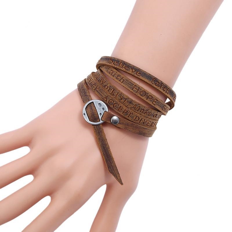 New European and five-circle embossed cowhide bracelet popular retro men's genuine leather