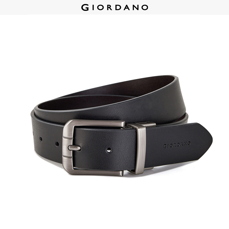 Giordano Men's Leather Belt Cowhide Brushed Steel Buckle Men's Leather Belt Double-Sided Business Casual Fashion Belts for Men 01136023