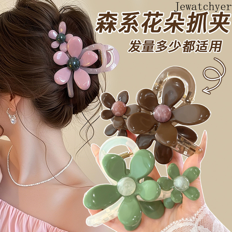 Kẹp tóc hoa cho phụ nữ, kiểu dáng tươi mới, kẹp tóc phía sau đầu 2025 Kẹp tóc cá mập cao cấp mới, phụ kiện tóc mùa xuân hè