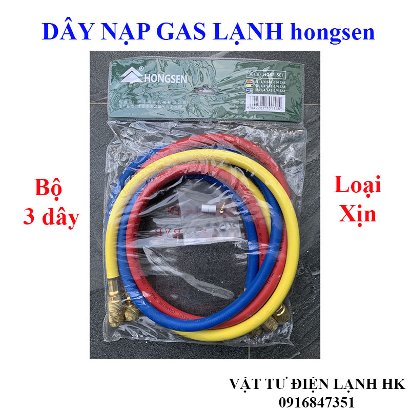 Bộ 3 dây nạp gas r22 hs-336 hongsen tặng kèm ty ron ba dây sạc ga tủ lạnh điều hòa máy lạnh 22 mới