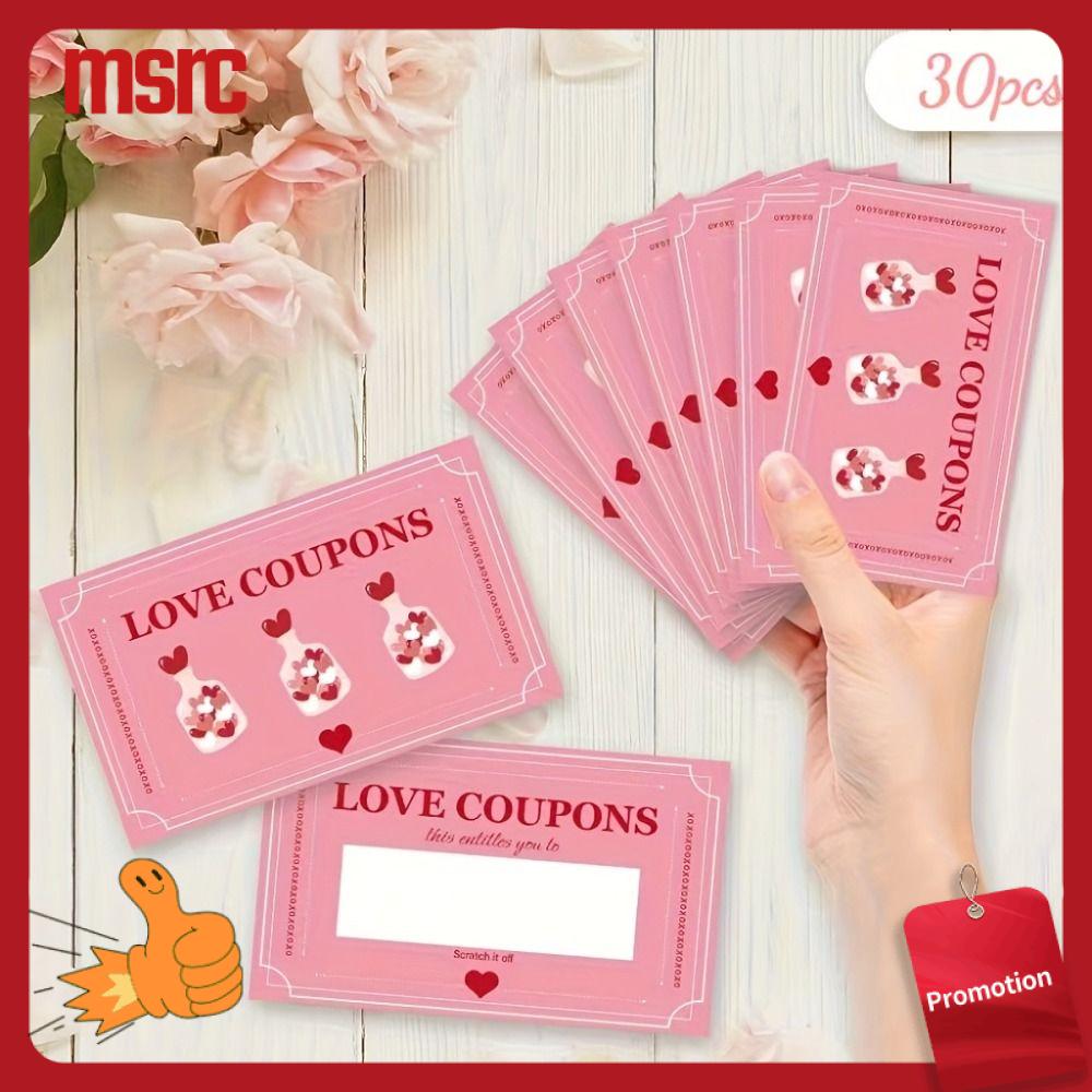 MSRC 30PCS Màu hồng Thẻ cào ngày Valentine Tương tác cặp đôi Tự làm Thẻ cào may mắn Lãng mạn Vé thưởng cho các trò chơi tiệc tùng