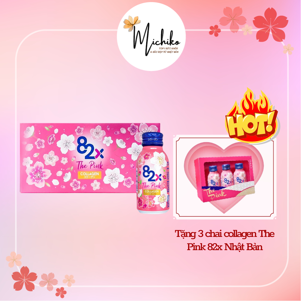 82X The Pink Collagen 1000mg Collagen, Vitamin C và Khoáng Chất Đến Từ Nhật Bản - Combo 3 hộp (100ml/chai)
