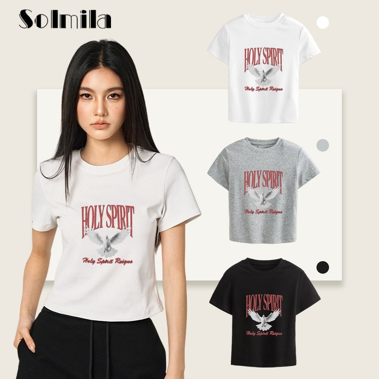 Beautyer-Mùa hè thiết kế in ôm vừa đơn giản Retro Ngắn Tay Cổ Tròn t Áo sơ mi [Mới]
