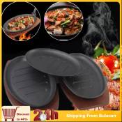 10" Cast Iron Sizzling Plate with Wooden Base - Sisig Pan