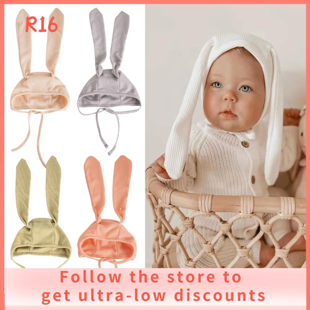 R16 baby shop tai thỏ dài mũ cho bé thỏ màu trơn bông mũ trẻ em thỏ ấm áp mũ cho trẻ mới biết đi bé gái bé trai 0-2y