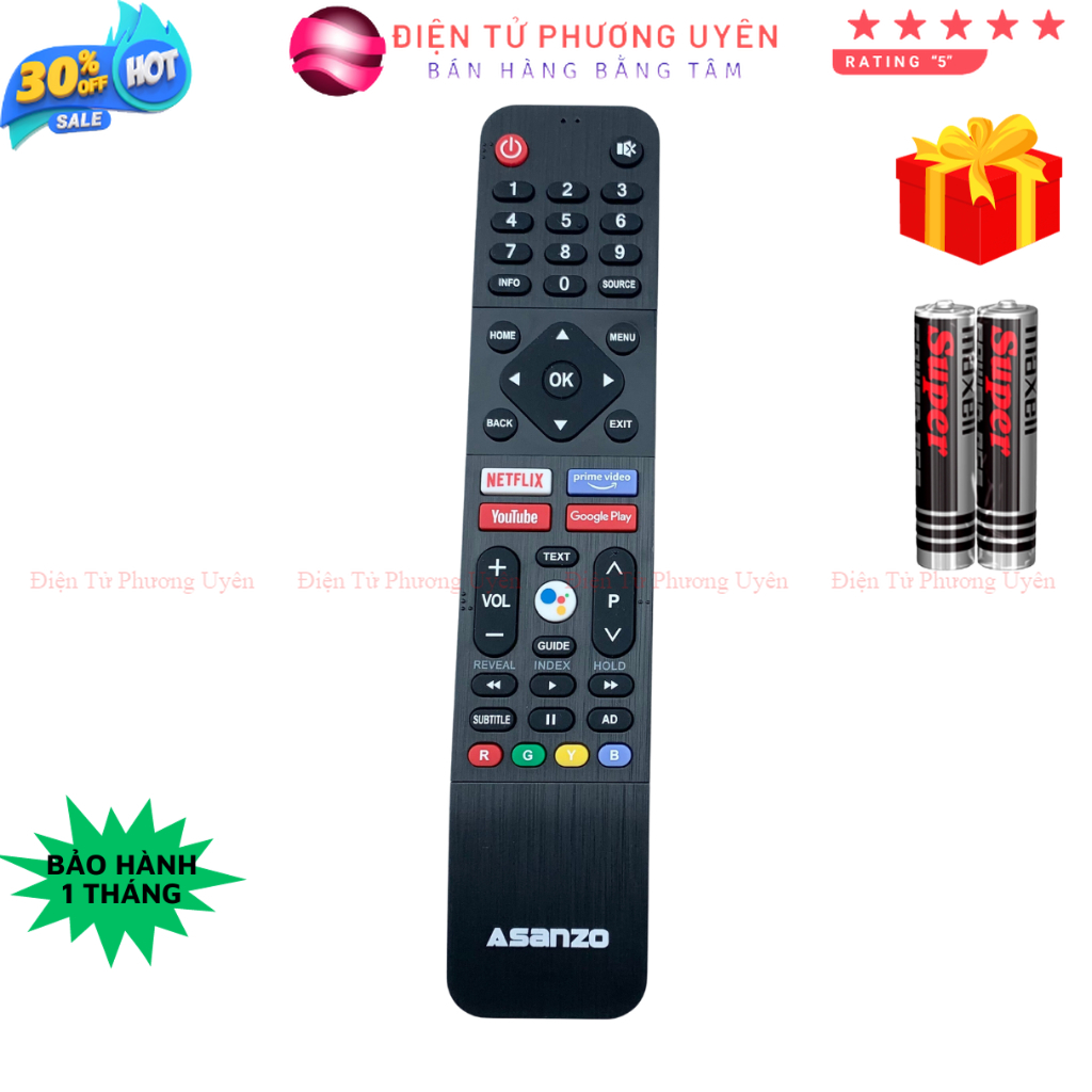 Remote điều khiển tivi asanzo mã 01 giọng nói, điều khiển tv asanzo các dòng tivi smart led lcd - tặng kèm pin - điện tử phương uyên