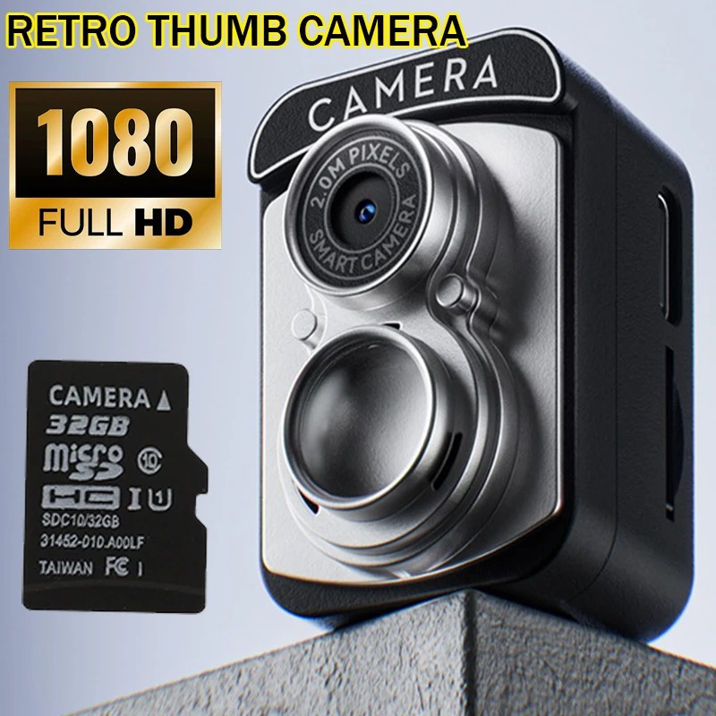 HD Retro Ngón Tay Cái Máy Ảnh Với 32G Bộ Nhớ Thẻ Di Động Camera mini Cho du lịch ngoài trời Nhiếp Ảnh Vlog Ghi