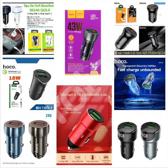 [FREESHIP] CÓC SẠC NHANH GẮN XE HƠI, Ô TÔ HC, BORO, WIWI NHIỀU MẪU