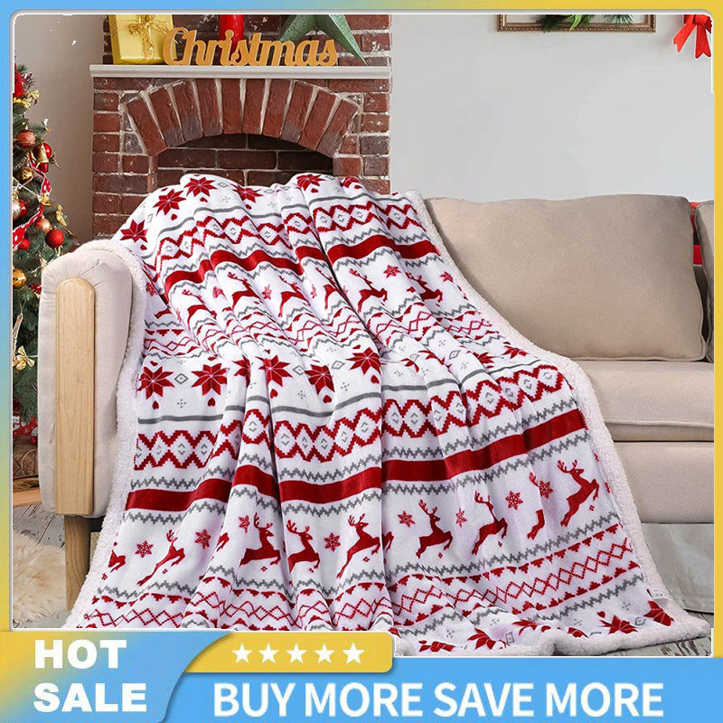 Christmas Throw Blanket For Couch Bed Thickened Reindeer Pattern Christmas