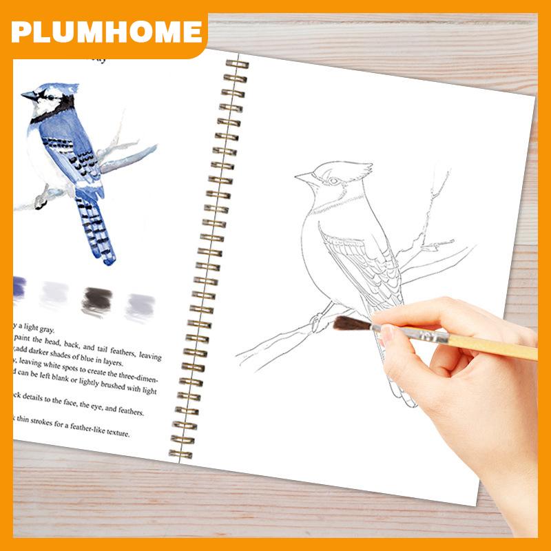 PLUMHOME Màu nước workbooks người mới bắt đầu thân thiện với chim màu cuốn sách nghệ thuật thủ công mỹ nghệ bức tranh Nguồn cung cấp màu nước cuốn sách cho trẻ em người lớn sơn