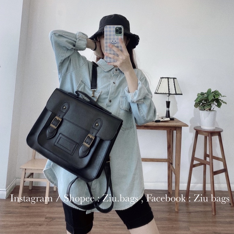 Balo vintage hàn quốc big size 32x28cm vừa khổ a4 2202 ziu.bags - balo đeo 2 kiểu vừa làm balo vừa đeo chéo 2023