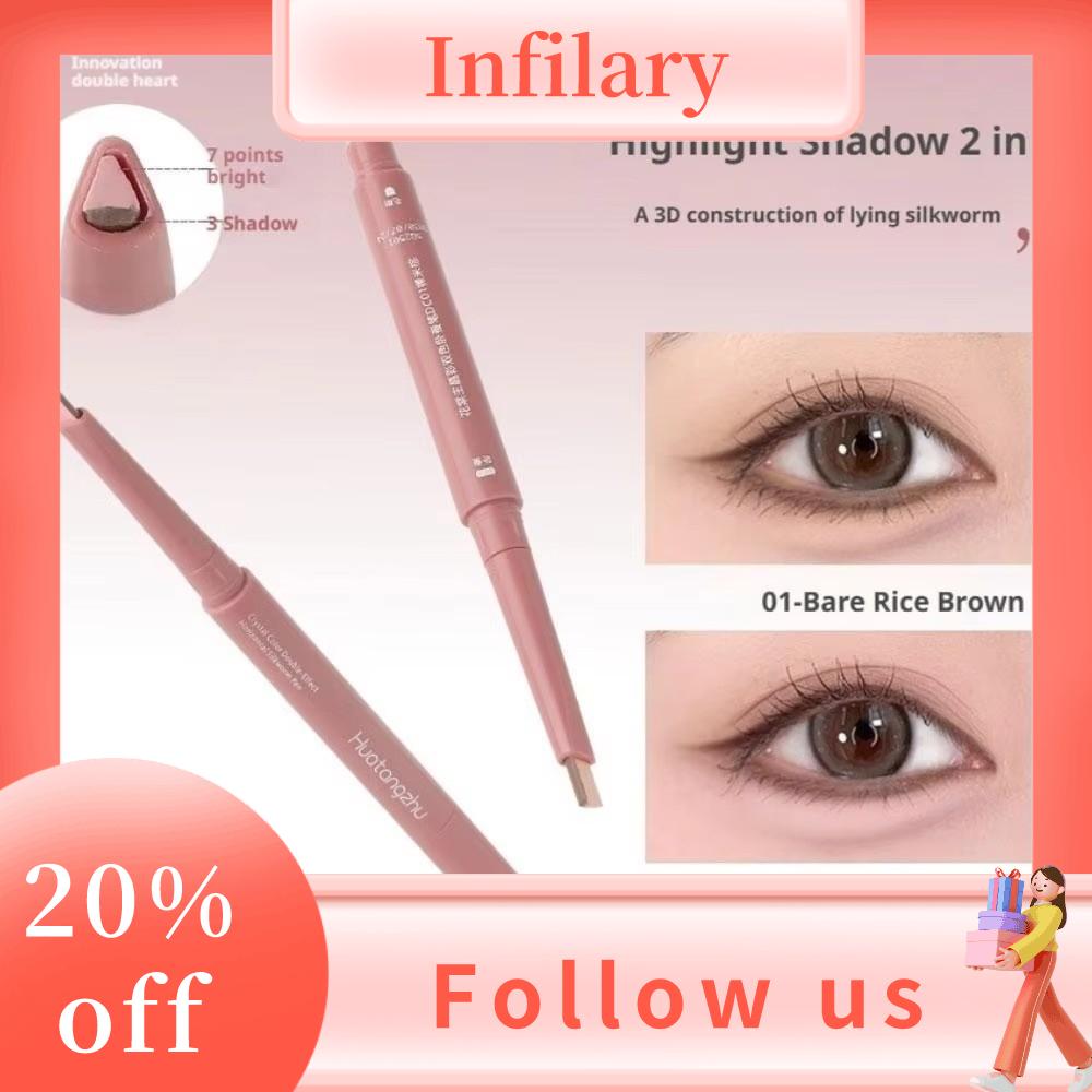 INFILARY Đa chức năng Bút chì tằm nằm Đôi đầu với bàn chải Bút trang điểm highlighter Quà tặng Dụng cụ trang điểm mắt Thỏi trang điểm làm sáng mắt