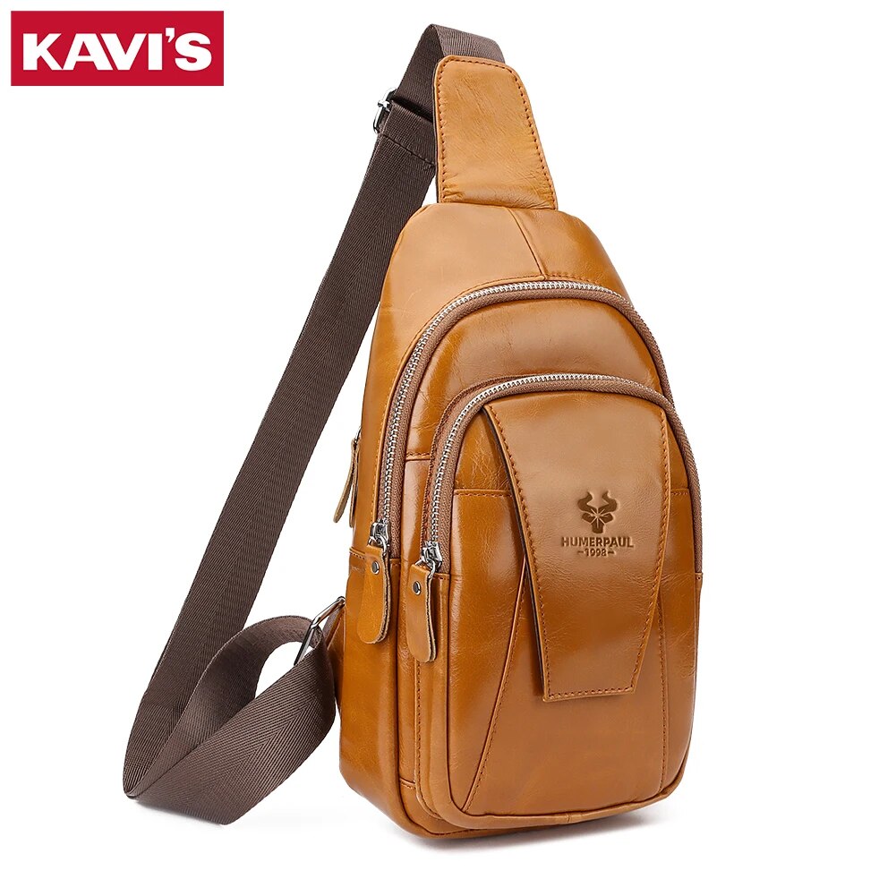 ZZOOI New Fashion Genuine Leather Men's Chest Bag Cowhide Business Crossbody Bag Travel Shoulder Bags Top Quality iPad Daypack for Men ราคา 1,264 บาท*ส่งฟรี