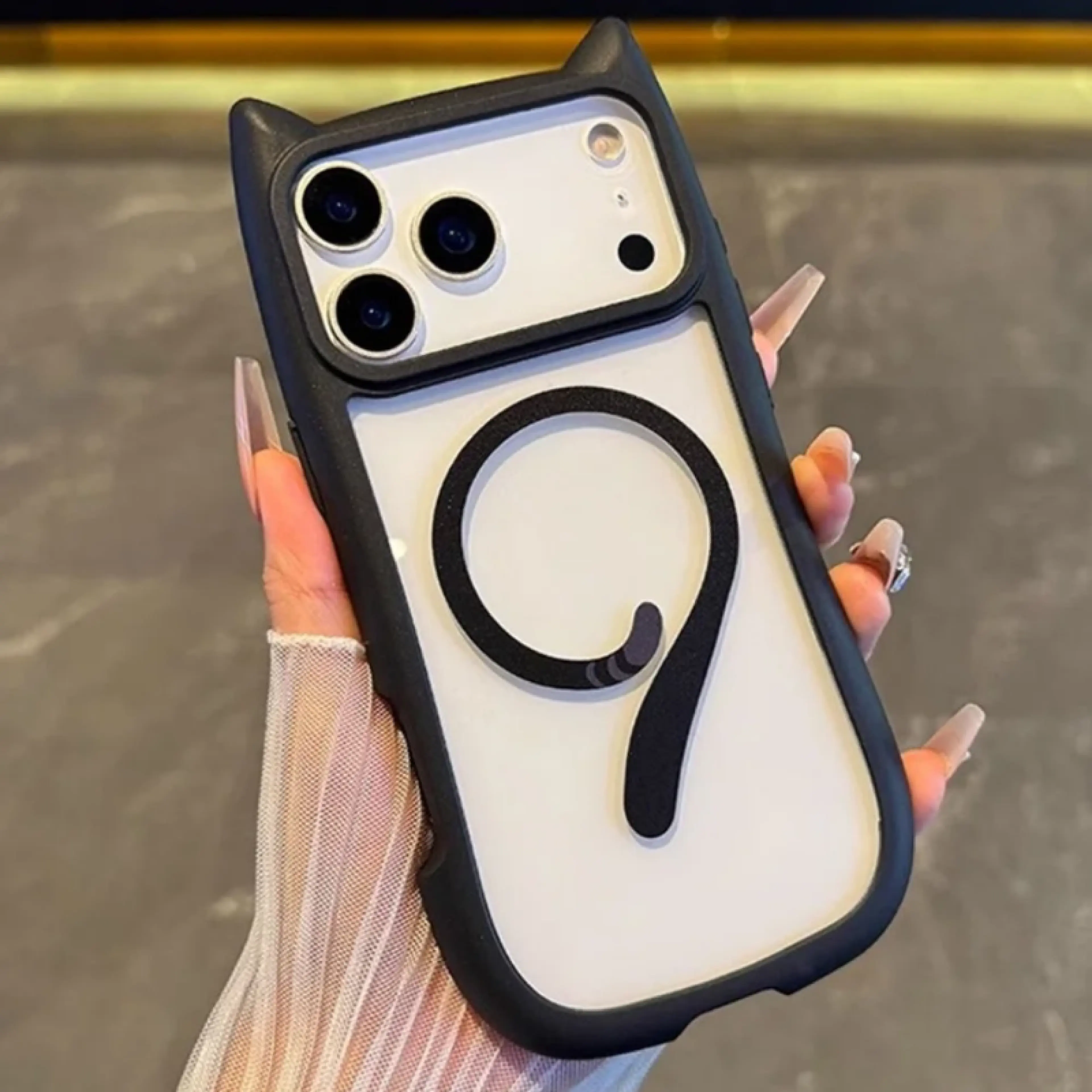 A HOT Cute Cartoon Cat Ear Magnetic For Magsafe Clear Case For iPhone 17 Air 16 15 14 Plus 13 12 Pro Max Wireless Charging Clear Cover