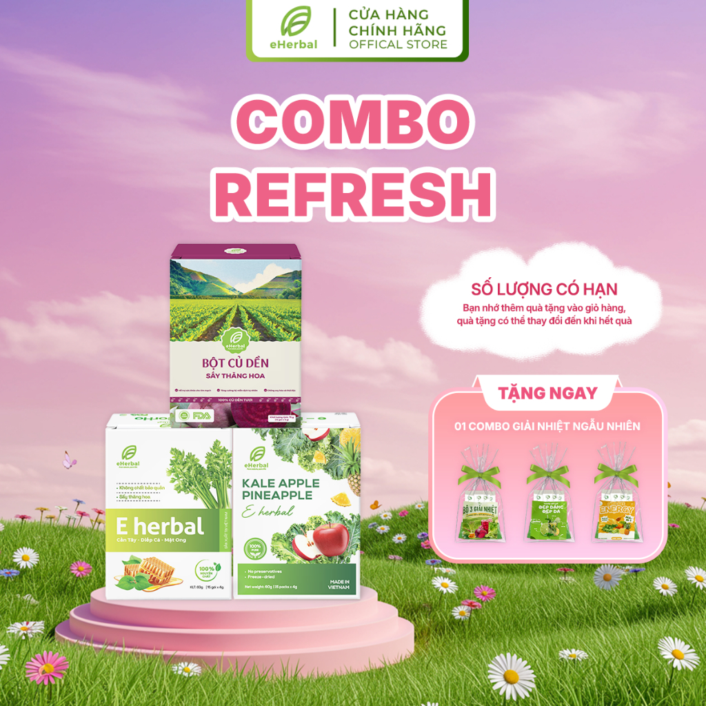 Combo Bột Uống Củ Dền + Cải Xoăn Táo Dứa + Cần Tây Diếp Cá Mật Ong Eherbal