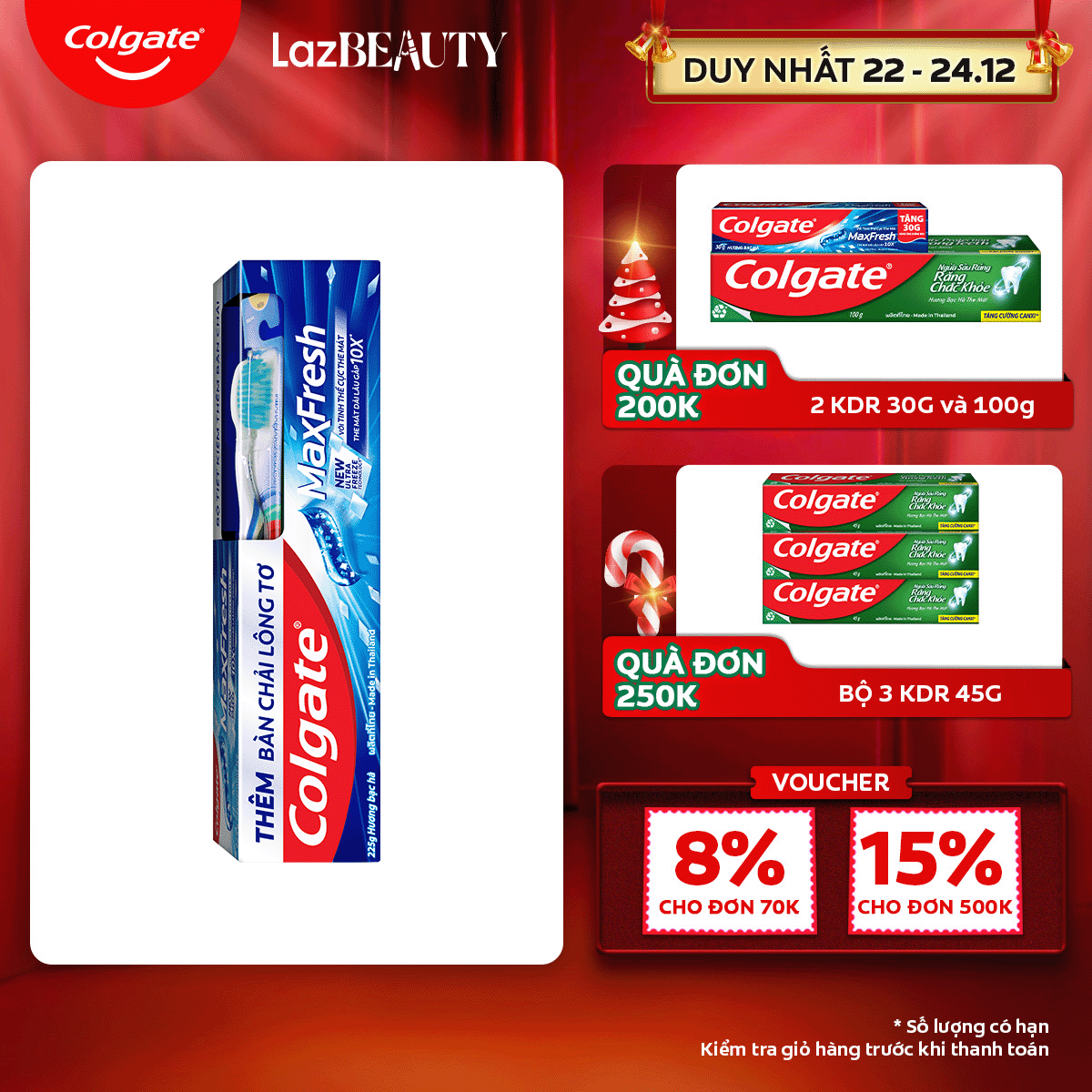 [Chỉ 22 - 24.12_Áp Voucher giảm thêm 8%][Tặng bàn chải đánh răng lông mềm]Kem đánh răng Colgate MaxFresh the mát 225g /tuýp tặng bàn chải đánh răng lông mềm