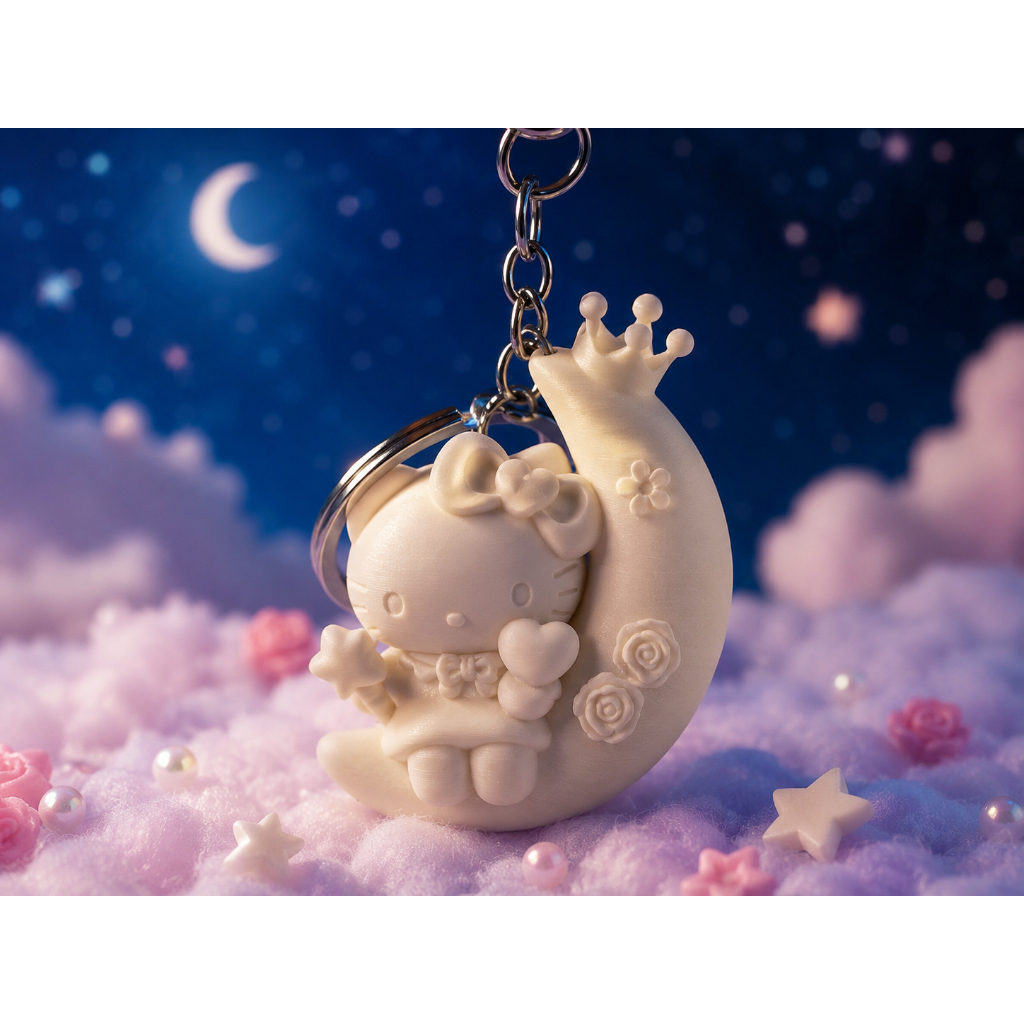 Móc khóa Hello Kitty trên vầng trăng lưỡi liềm