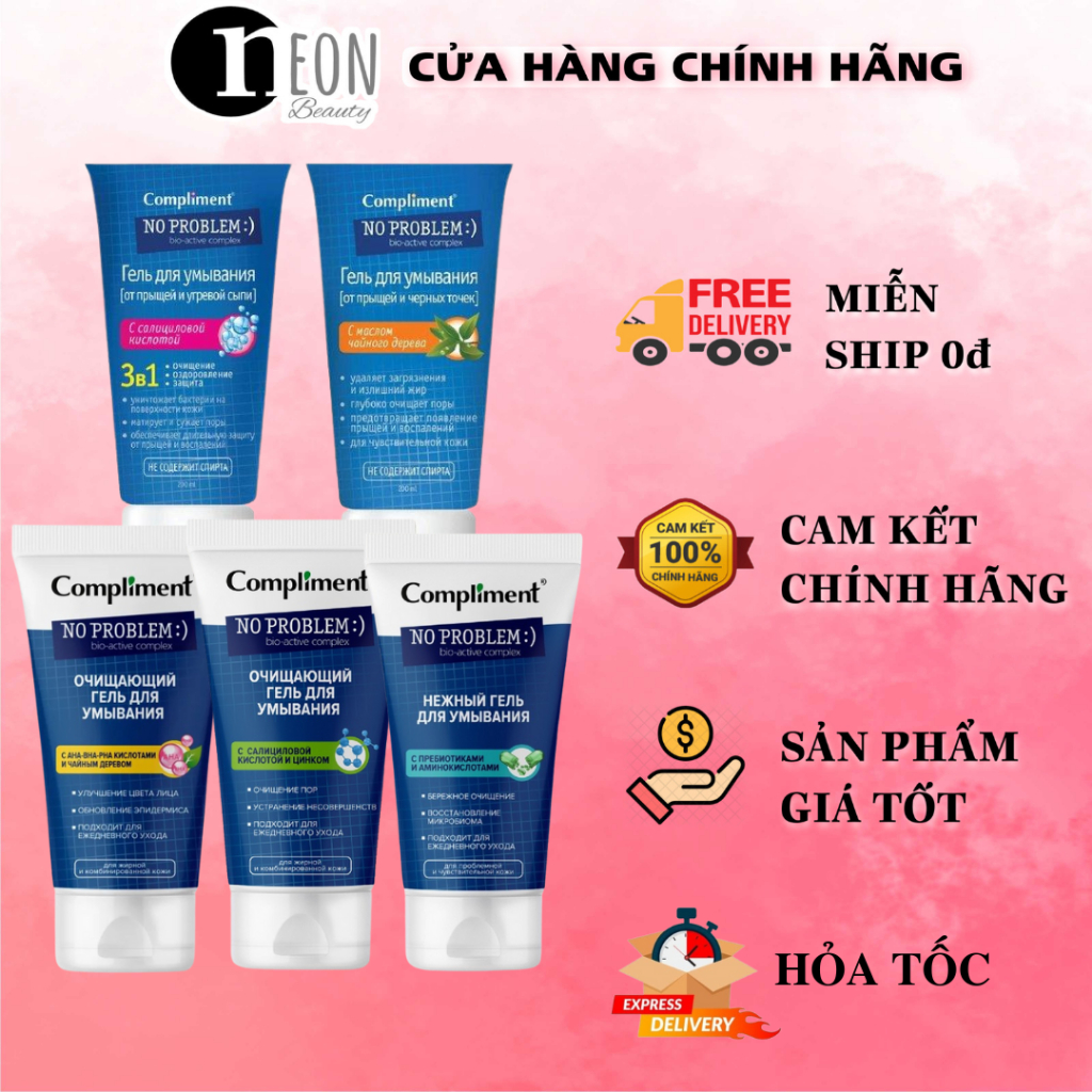 ɡel rửa mặt BHA Compliment No Problem giảm viêm, mụn cho da dầu & da nhạy cảm