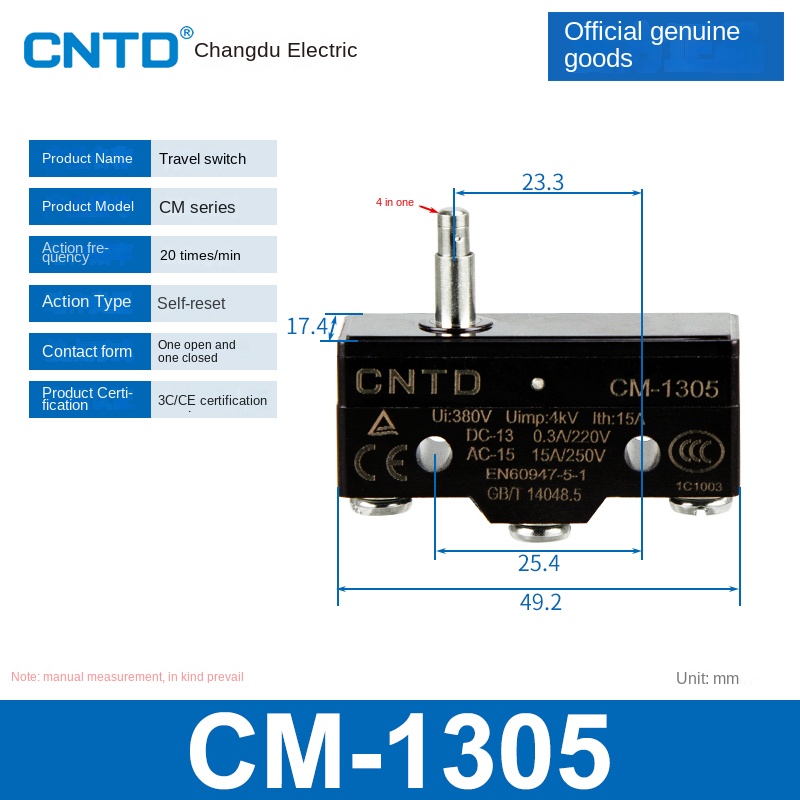 Công Tắc Hành Trình CM-1305 | Micro Switch Changde CM-1307/1308/1305/1306/1300/1303TM Cho Tự Động Hóa