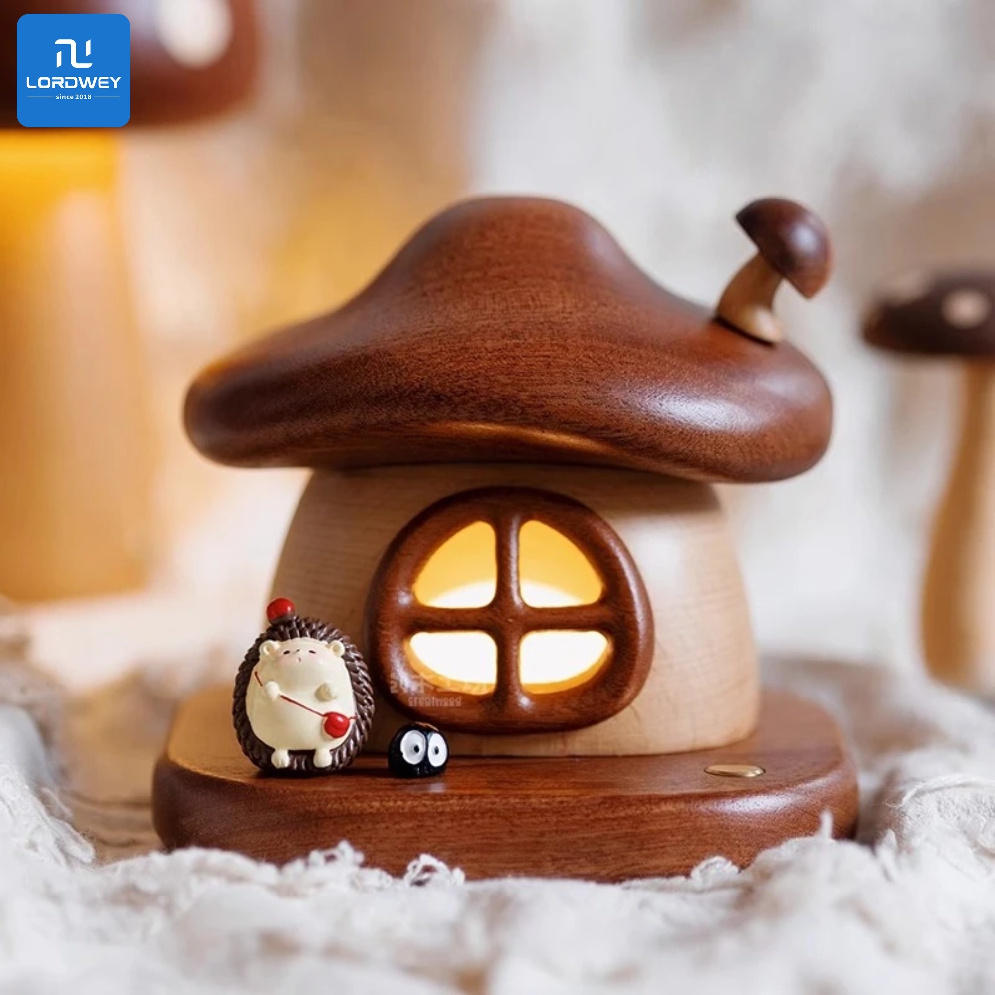 LORDWEY | Mushroom House Night Light Household Rechargeable LED Bedside Atmosphere Light Children Room Decoration with Sleeping Light Solid Wood Mushroom Place Light ราคา 2,022 บาท*ส่งฟรี