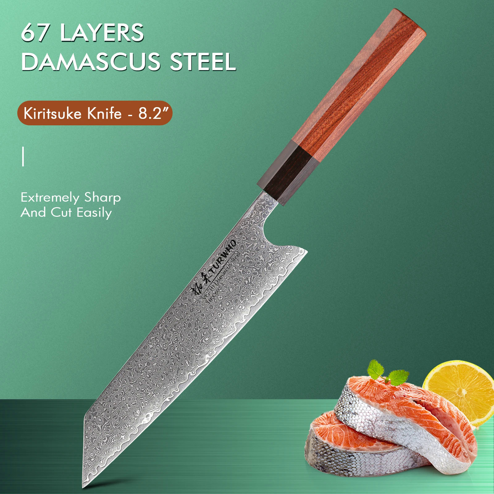 Turwho dao kiritsuke Rèn bằng tay 8.2 inch Dao đầu bếp nhà bếp bằng thép Damascus dao sắc nét chuyên nghiệp dụng cụ nấu ăn thủ công Nhật Bản