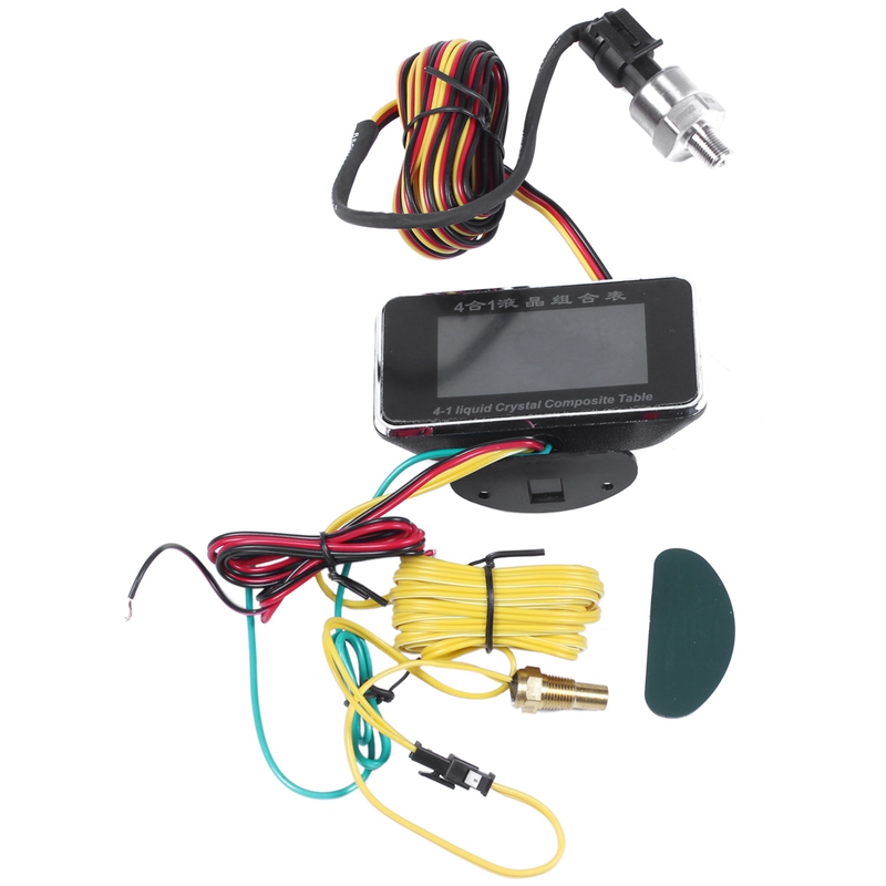 (TIPM) 12V/24V 4 in 1 LCD Car Digital ALARM Gauge Pressure Voltmeter Volt Water Temperature Oil Pressure Fuel Gauge Temperature Sensor