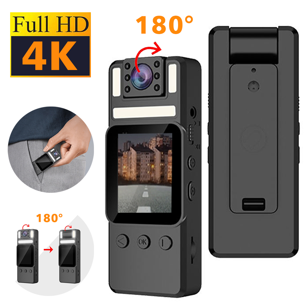 4K HD Camera WIFI Remote Viewing Display Screen Wearable Portable Mini