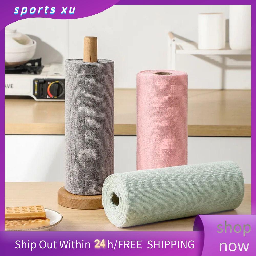SPORTS XU 20PCS/Roll Thấm hút Khăn vi sợi Thay thế Tái sử dụng Giẻ lau đĩa dầu chống dính  Bộ đồ ăn Khăn ăn Khăn lau bát đĩa nhà bếp