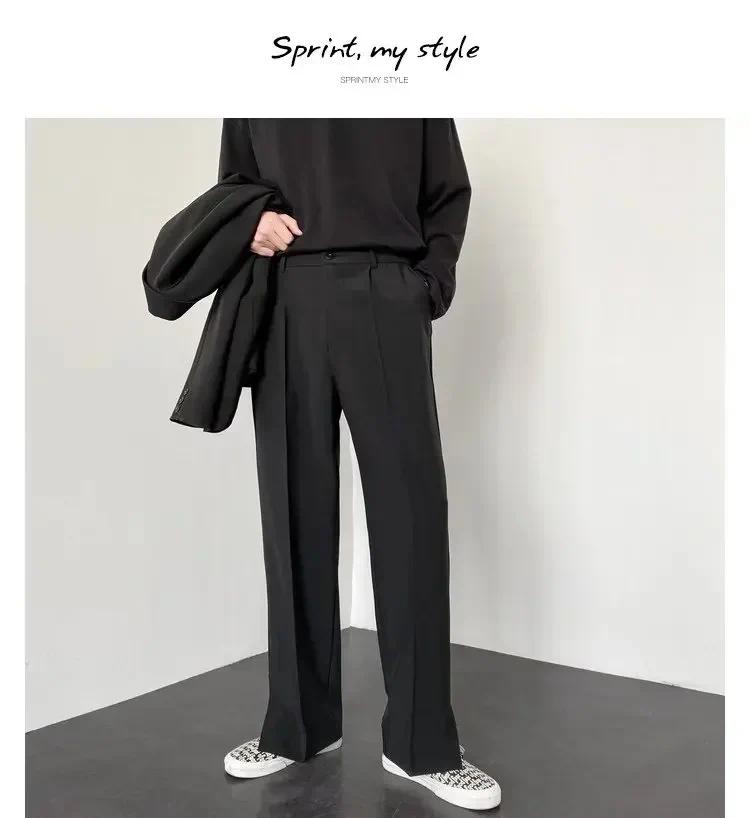 Summer New Men's Suit Pants Korean Style Streetwear Fashion Slim Fit Casual Pants Male Personalized Slit Loose Long Pants