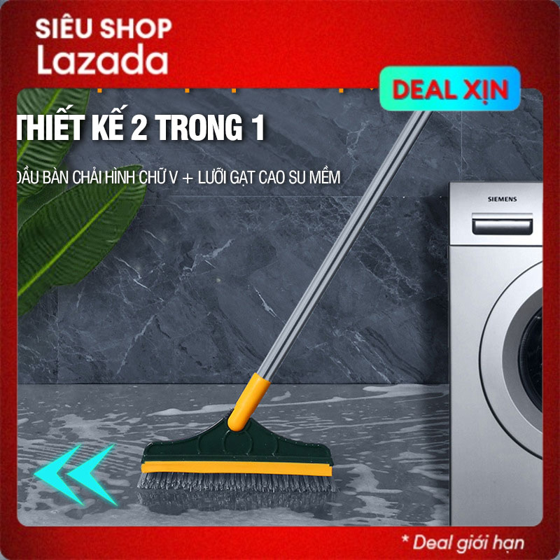 Cây chổi chà sàn nhà tắm đa năng 2 trong 1, chổi cọ sàn và gạt nước