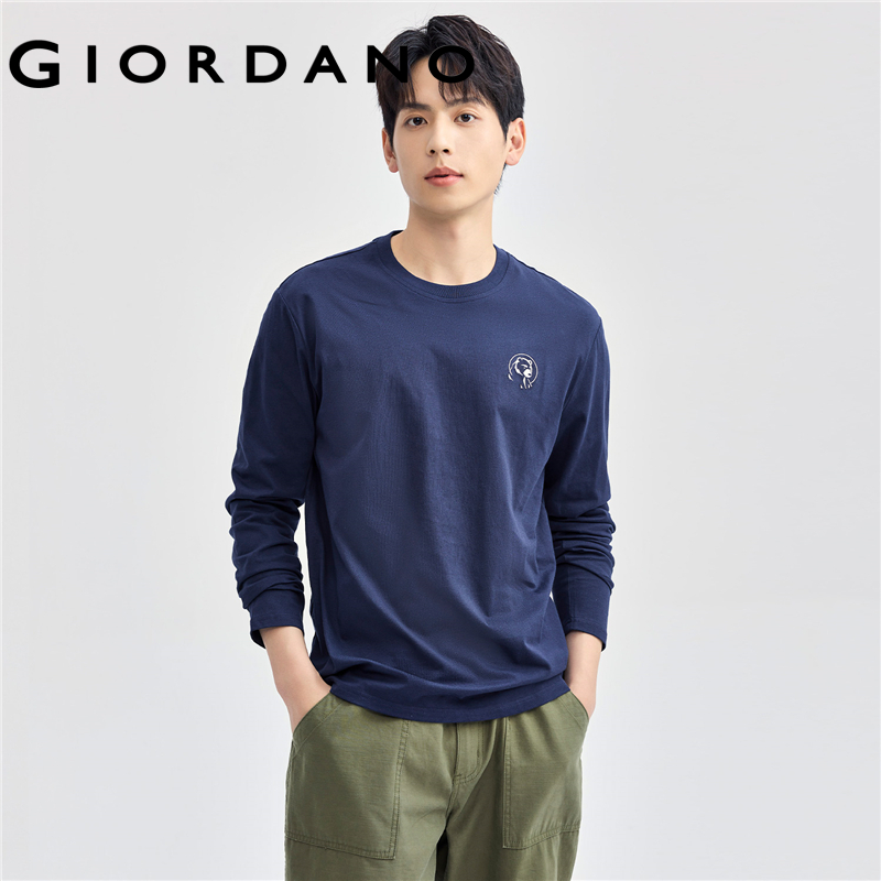 GIORDANO Men T-Shirts 100% Cotton Small Embroidery Tee Crewneck Long Sleeve Smooth Simple Basic Fashion Casual Tshirts 13024790 ราคา 541 บาท*ส่งฟรี