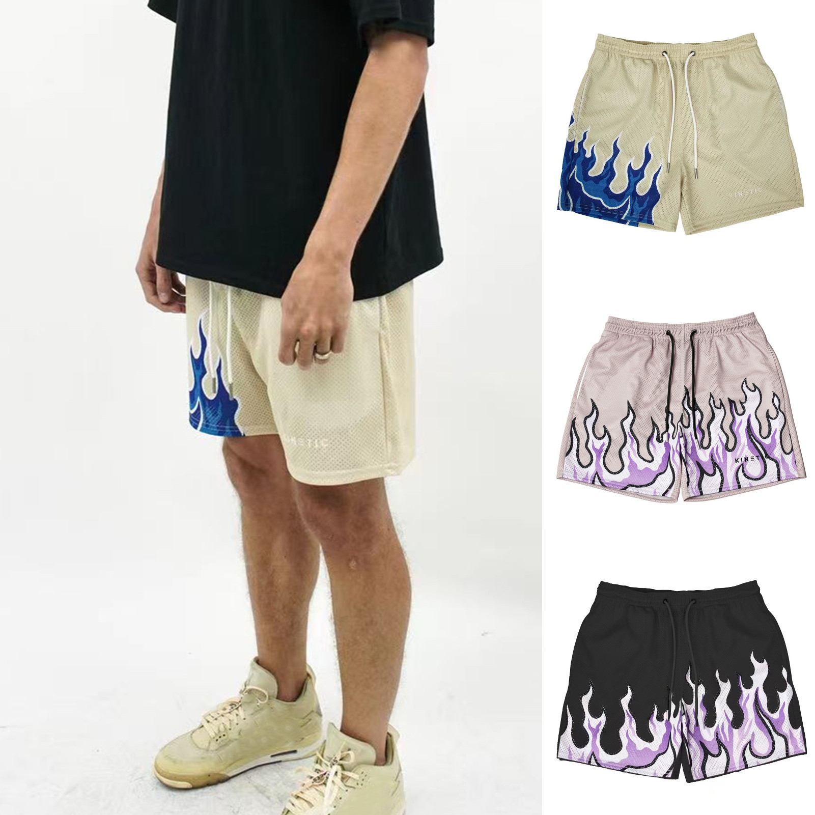 Yitu Phụ Nữ Người Đàn Ông Quần Short Ngọn Lửa In Quần Short chạy Bộ Cho Phụ Nữ Và Nam Giới Nhanh Chóng Làm Khô quần soóc thể thao thường ngày có túi quần legging rộng eo dây rút co giãn