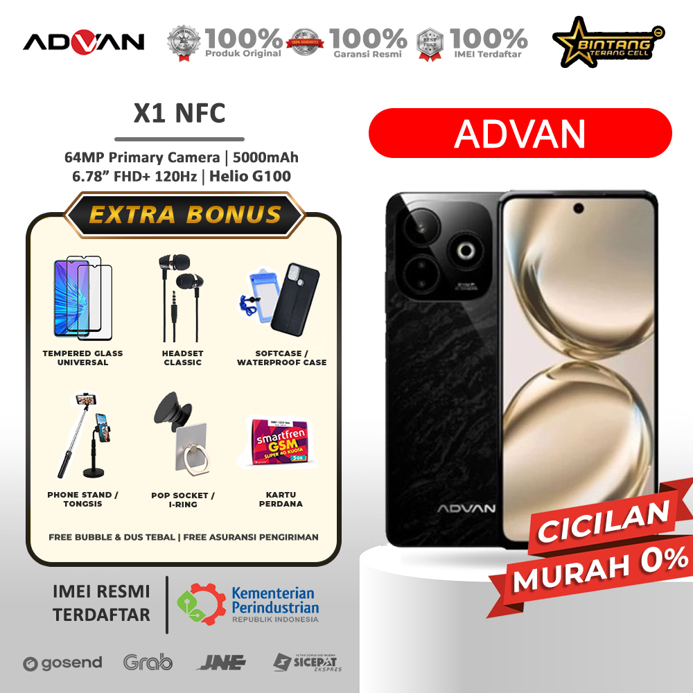 Advan X1 NFC RAM 8+(8 Extended)/128GB Helio G100 Layar 6,78" Garansi Resmi Harga 1,838,000 rupiah*Gratis Ongkir