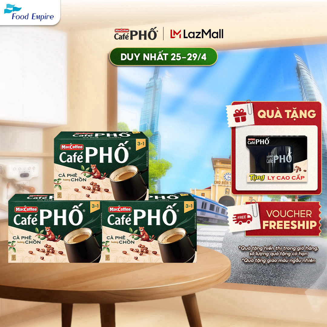 Combo 3 Hộp MacCoffee Cafe PHỐ Cà phê hương chồn (hộp 10 gói x 16g)