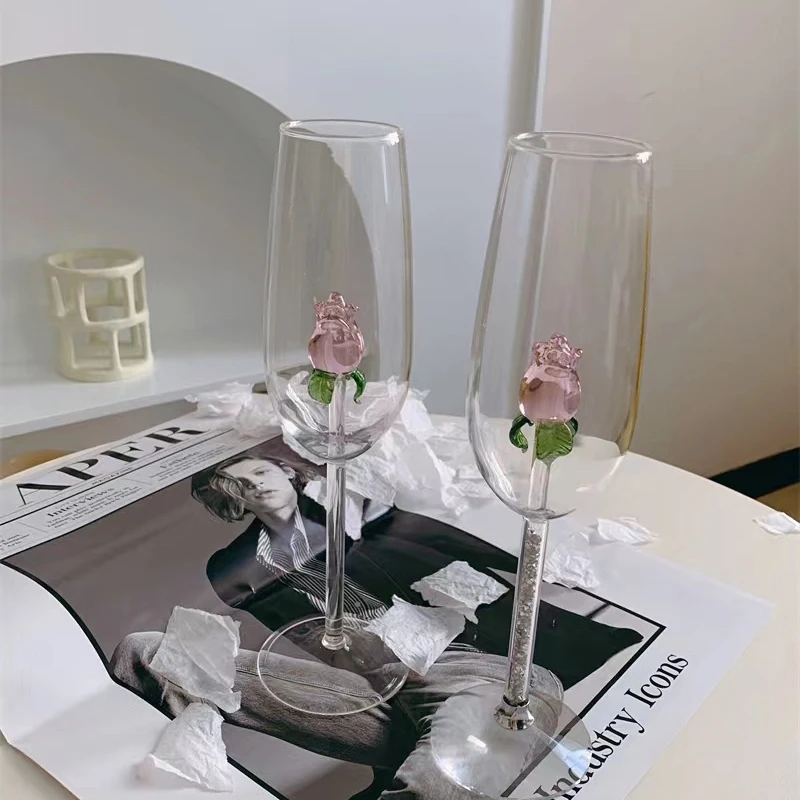 ★AFFECTION★ Cocktail Glass Creative Shaped Glass Goblet 3D Rose Valentine Party Sparkling Wine Glasses Novelty Bar Drinkware Ideal Gifts ราคา 306 บาท*ส่งฟรี