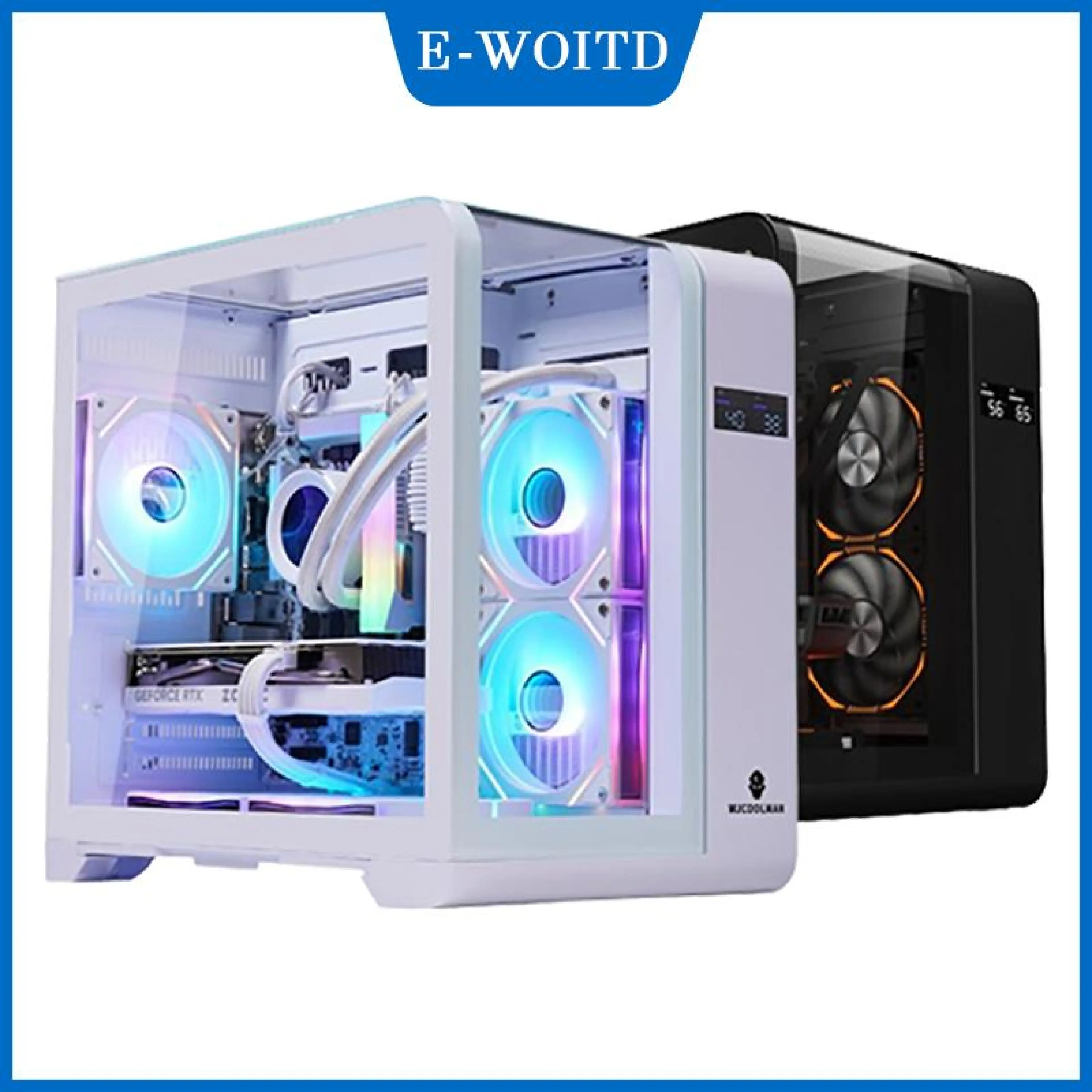 【E-WOITD】 เคส PC ใสพร้อมจอแสดงผลอุณหภูมิ cpu gpu จอแสดงผล LED ตั้งโต๊ะคอมพิวเตอร์ทาวเวอร์สำหรับ itx  เมนบอร์ด M-ATX 4 x PCI-E