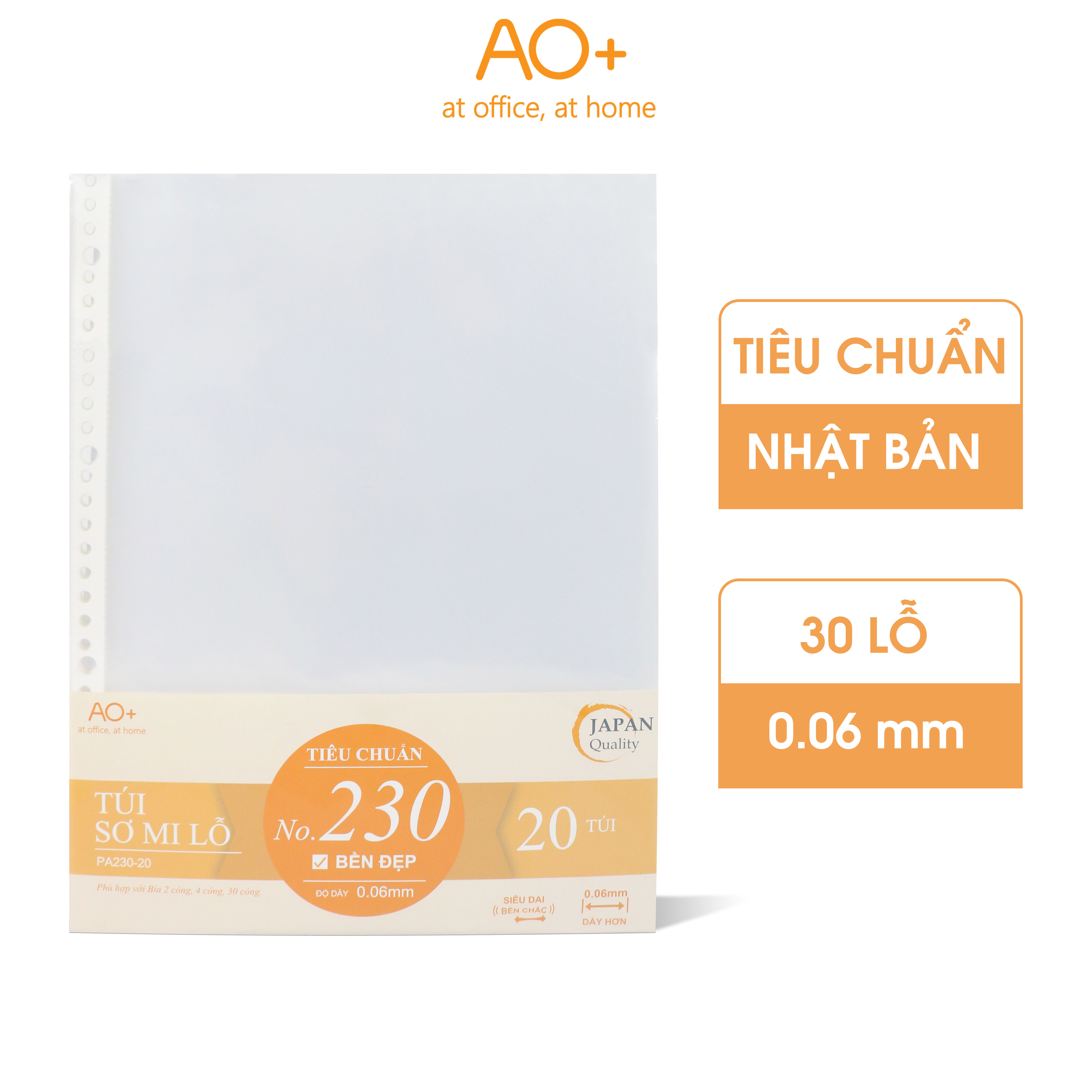 Bìa Lỗ Túi Sơ Mi Lỗ A4, AO+, Dày 0.06 mm, 30 lỗ Xấp 20 50 Cái