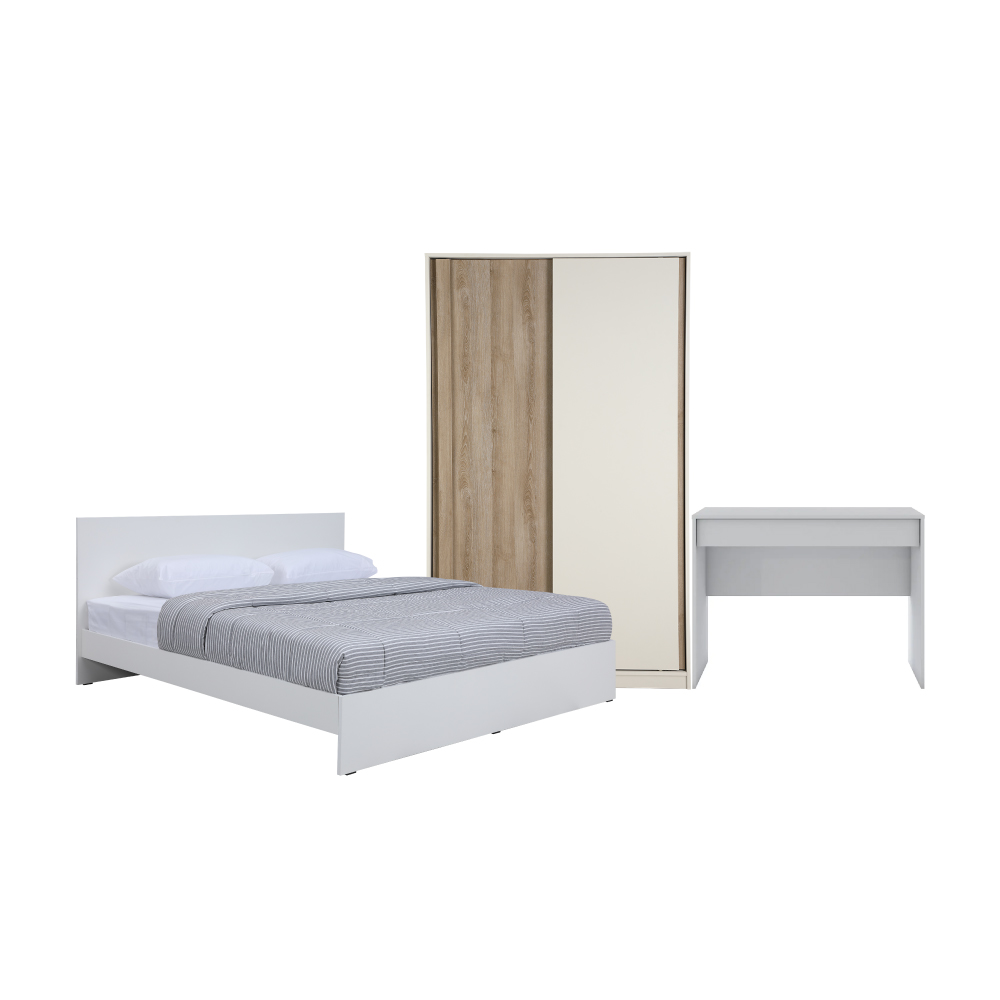INDEX LIVING MALL VIVID PLUS+VAVA Bedroom Set 5 ft. (Bed, Sliding wardrobe, Dressing Table) - White ราคา 13,770 บาท*ส่งฟรี