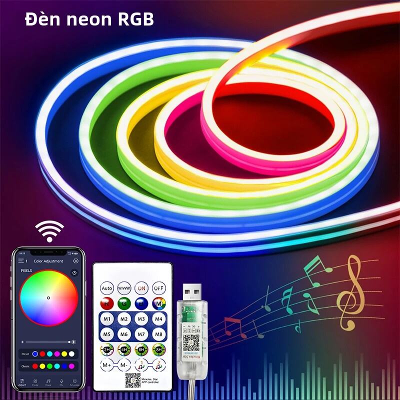 Đèn Dây Đèn LED Neon 5V RGB USB Silicon Dẻo Chống Nước Có Điều Khiển Từ Xa Bluetooth Cho Trò Chơi Tại Nhà - Tùy Chọn 5M
