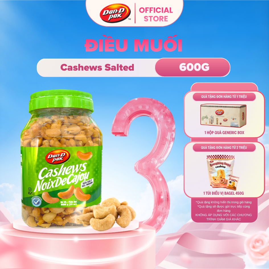 Hạt Điều Muối Tự Nhiên Việt Nam Dan D Pak I Cashews Salted I 600g