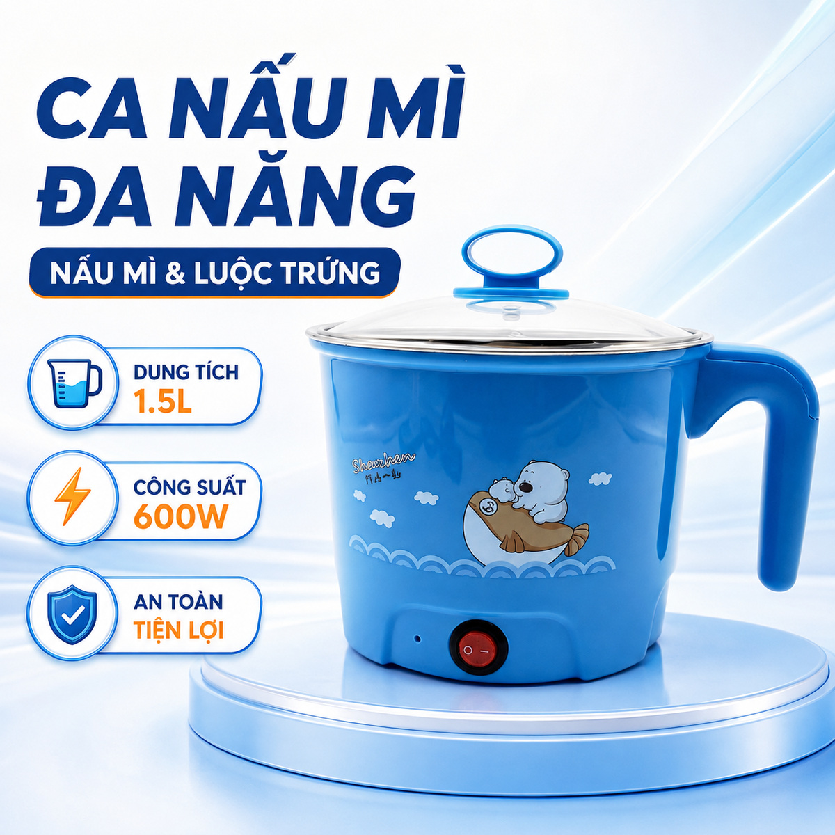 Ca Nấu Mì Không Có Lồng Hấp - Tay Cầm Dọc, Nấu Nước, Luộc Trứng Đa Năng Size 18cm